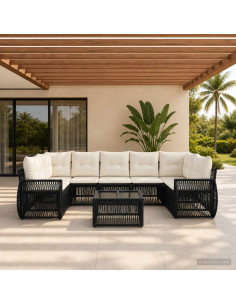 Set Divano da Giardino 8 pz Nero polyrattan
