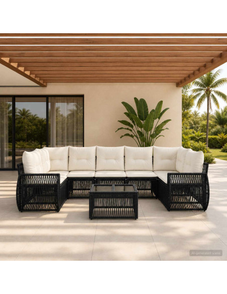 Set Divano da Giardino 8 pz Nero polyrattan
