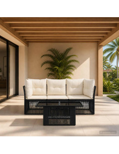 Set Divano da Giardino 4 pz Nero polyrattan