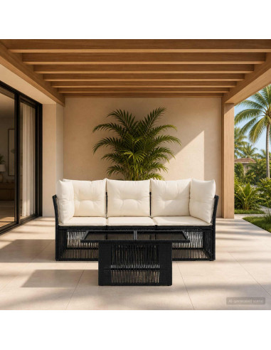 Set Divano da Giardino 4 pz Nero polyrattan