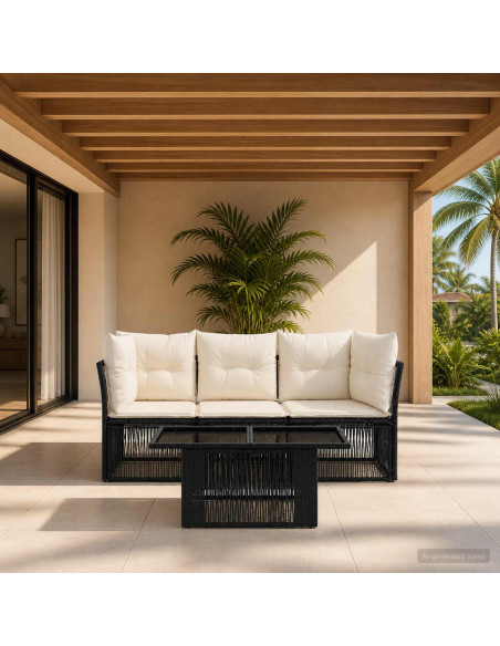 Set Divano da Giardino 4 pz Nero polyrattan