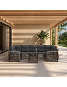 Set Divano da Giardino 8 pz Grigio polyrattan