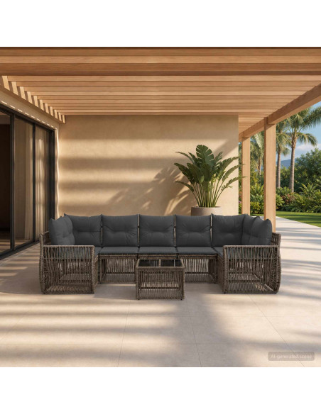 Set Divano da Giardino 8 pz Grigio polyrattan
