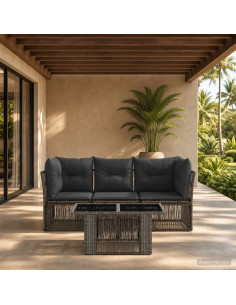 Set Divano da Giardino 4 pz Grigio polyrattan