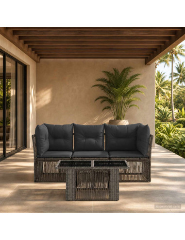 Set Divano da Giardino 4 pz Grigio polyrattan