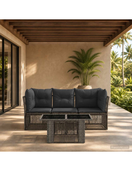 Set Divano da Giardino 4 pz Grigio polyrattan