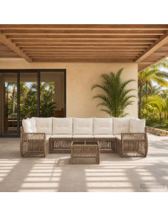 Set Divano da Giardino 8 pz Beige polyrattan