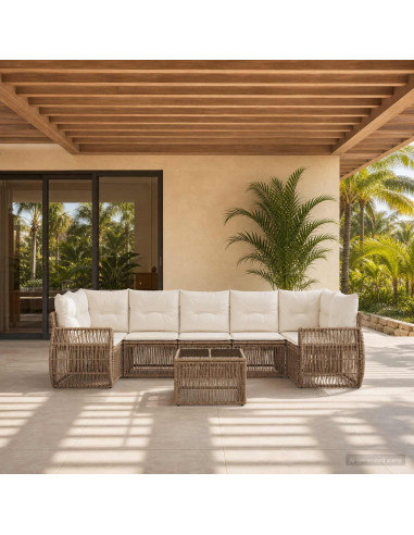 Set Divano da Giardino 8 pz Beige polyrattan