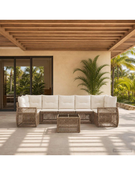 Set Divano da Giardino 8 pz Beige polyrattan