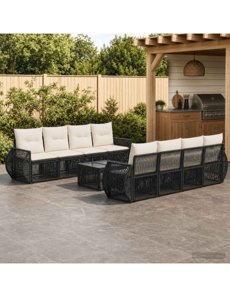 Set Divano da Giardino 9 pz Nero polyrattan