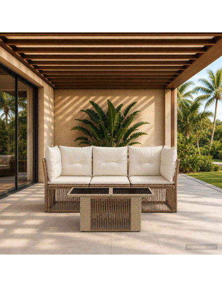 Set Divano da Giardino 4 pz Beige polyrattan