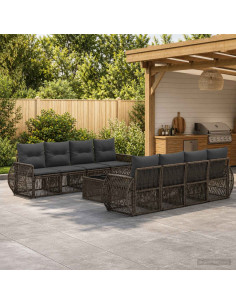 Set Divano da Giardino 9 pz Grigio polyrattan