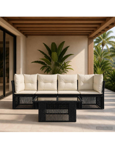 Set Divano da Giardino 5 pz Nero polyrattan