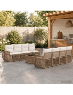 Set Divano da Giardino 9 pz Beige polyrattan
