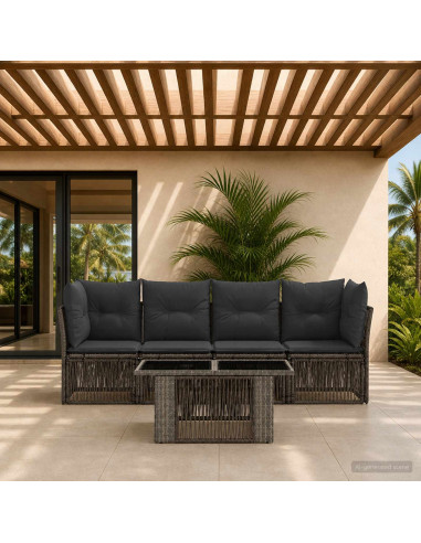 Set Divano da Giardino 5 pz Grigio polyrattan