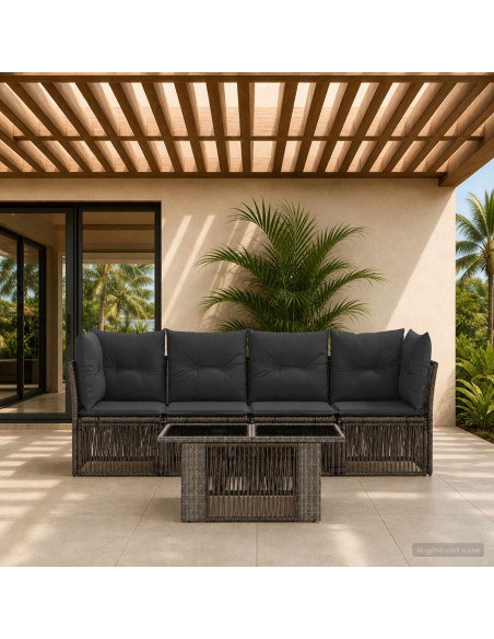 Set Divano da Giardino 5 pz Grigio polyrattan