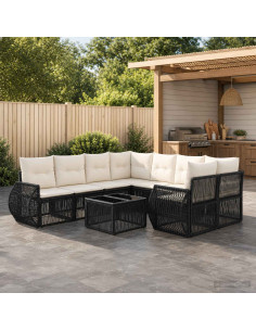 Set Divano da Giardino 9 pz Nero polyrattan