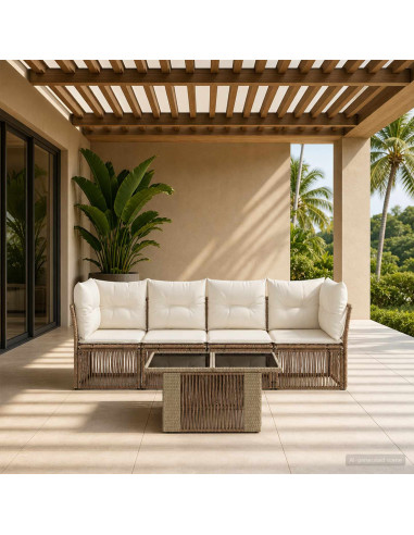 Set Divano da Giardino 5 pz Beige polyrattan