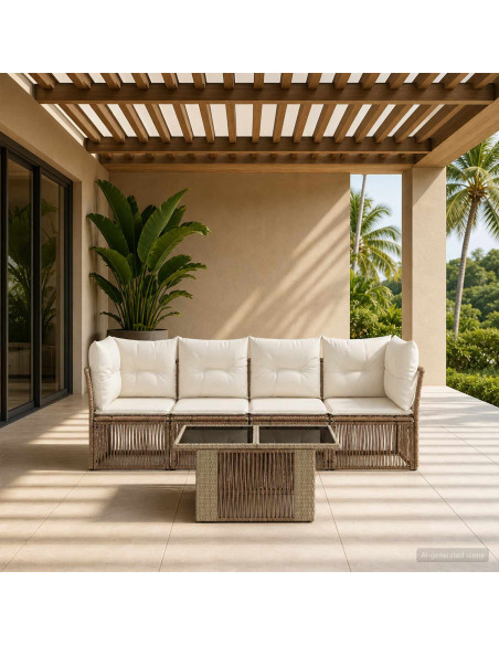 Set Divano da Giardino 5 pz Beige polyrattan