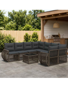 Set Divano da Giardino 9 pz Grigio polyrattan