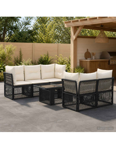 Set Divano da Giardino 6 pz Nero polyrattan