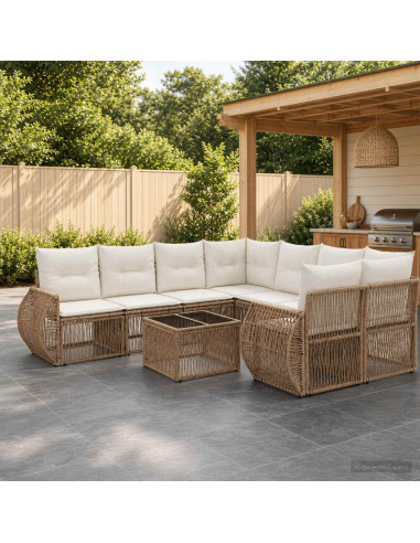 Set Divano da Giardino 9 pz Beige polyrattan