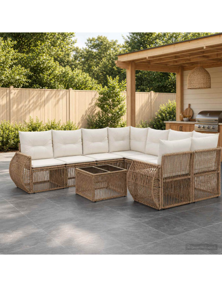 Set Divano da Giardino 9 pz Beige polyrattan