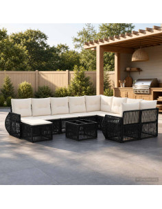 Set Divano da Giardino 11 pz Nero polyrattan
