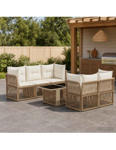 Set Divano da Giardino 6 pz Beige polyrattan