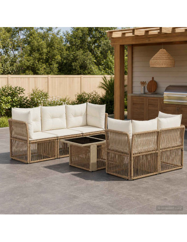 Set Divano da Giardino 6 pz Beige polyrattan