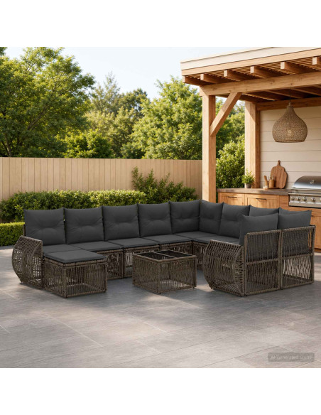 Set Divano da Giardino 11 pz Grigio polyrattan