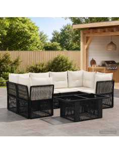 Set Divano da Giardino 7 pz Nero polyrattan