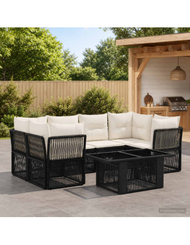 Set Divano da Giardino 7 pz Nero polyrattan