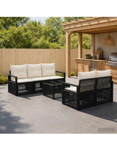 Set Divano da Giardino 6 pz Nero polyrattan