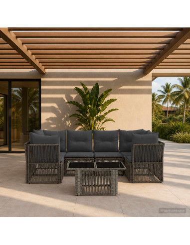 Set Divano da Giardino 7 pz Grigio polyrattan
