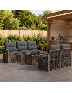 Set Divano da Giardino 6 pz Grigio polyrattan