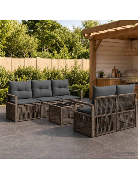 Set Divano da Giardino 6 pz Grigio polyrattan