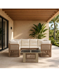 Set Divano da Giardino 7 pz Beige polyrattan