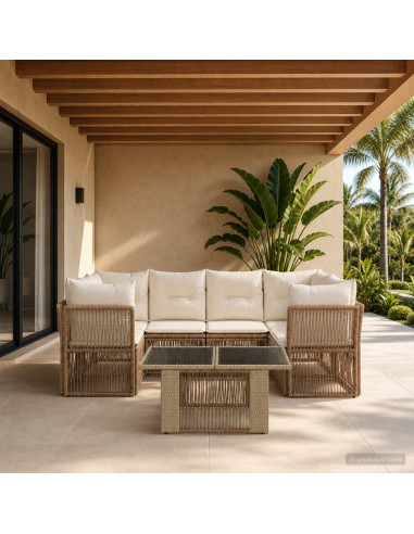 Set Divano da Giardino 7 pz Beige polyrattan