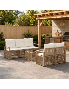 Set Divano da Giardino 6 pz Beige polyrattan