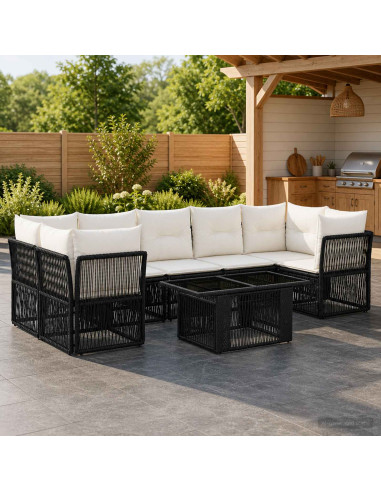 Set Divano da Giardino 8 pz Nero polyrattan