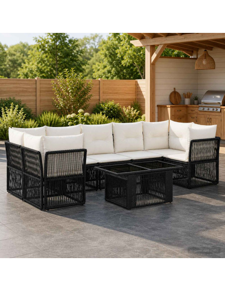Set Divano da Giardino 8 pz Nero polyrattan