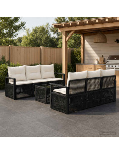 Set Divano da Giardino 7 pz Nero polyrattan
