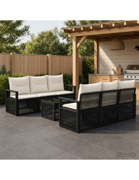 Set Divano da Giardino 7 pz Nero polyrattan