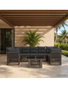 Set Divano da Giardino 8 pz Grigio polyrattan