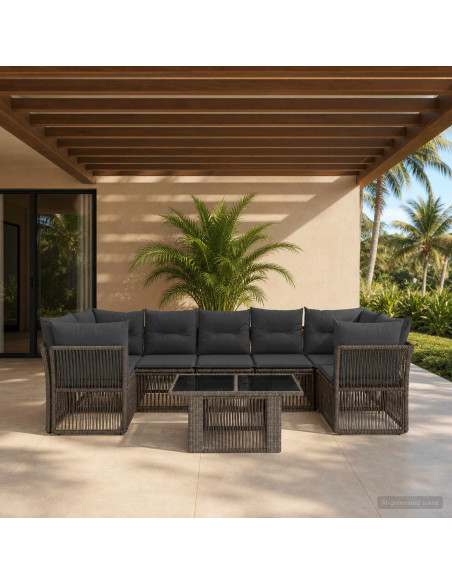 Set Divano da Giardino 8 pz Grigio polyrattan