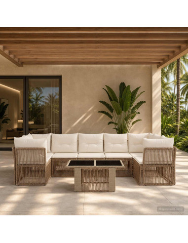 Set Divano da Giardino 8 pz Beige polyrattan
