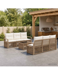 Set Divano da Giardino 7 pz Beige polyrattan