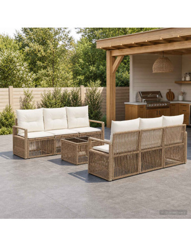 Set Divano da Giardino 7 pz Beige polyrattan