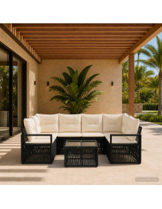Set Divano da Giardino 7 pz Nero polyrattan